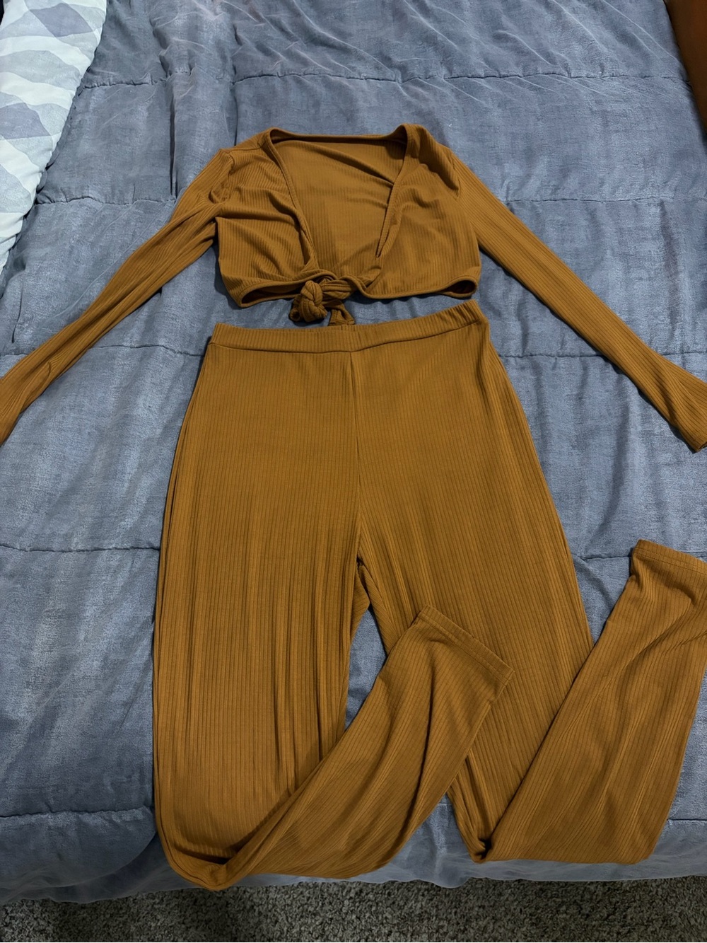Women's Ribbed Two-Piece Jumpsuit Set in Mustard